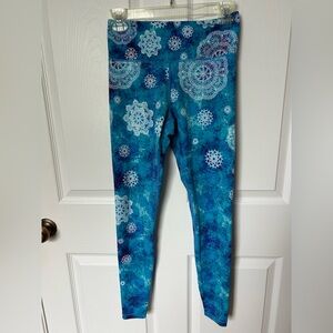 Ongasoft High Waisted Blue & White Mandala Pattern Leggings Size Small
